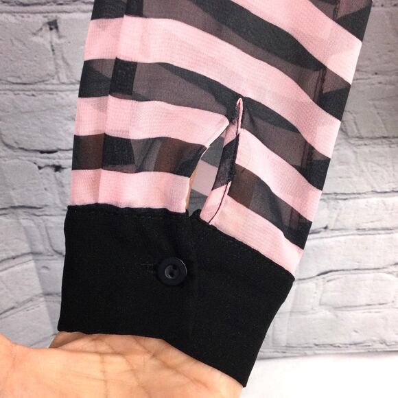 Monteau Sheer Sailor Stripe Collared Lightweight Button Down Front Pocket Top L - Picture 6 of 12